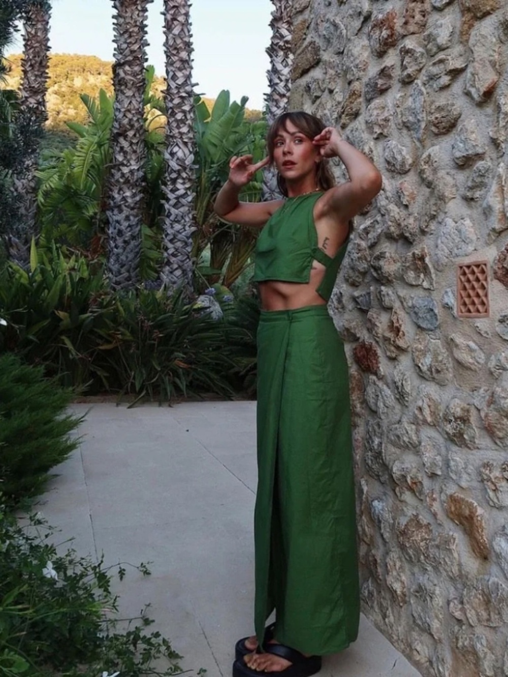 Reformation Green Mylie Top and Skirt Set in Palm Green